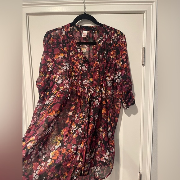 BONGO Floral Blouse - Burgundy and Orange - Picture 4 of 5